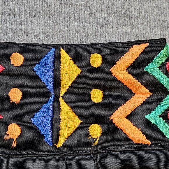 Emblem Pants Women 16 Black Waist Embroidery Tribal Elastic Zip Pleated Boho VTG - Picture 10 of 16